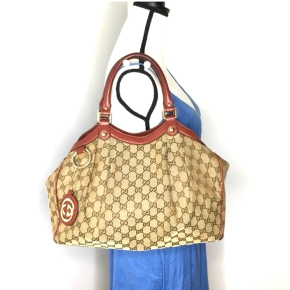 Gucci authentic Sukey bag brown monogram canvas with brick red leather handles - Picture 2 of 16